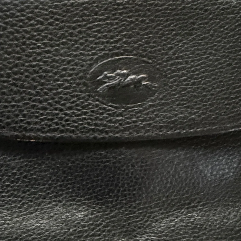 Longchamp black leather belt with belt bag and silver cross buckle